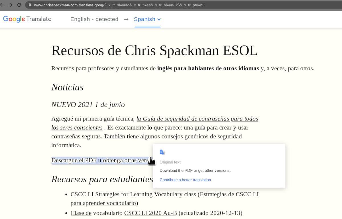 Website Translated Into Spanish