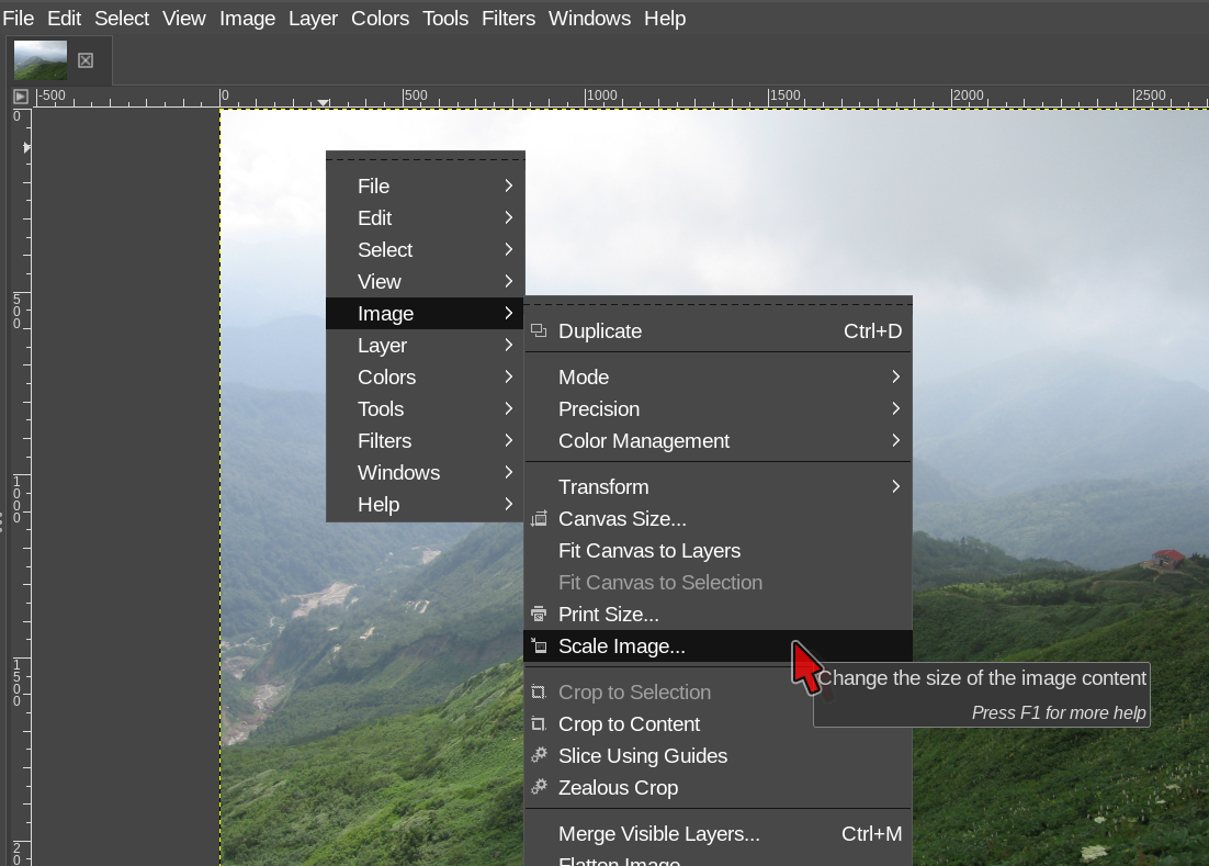 Scale Image … in GIMP