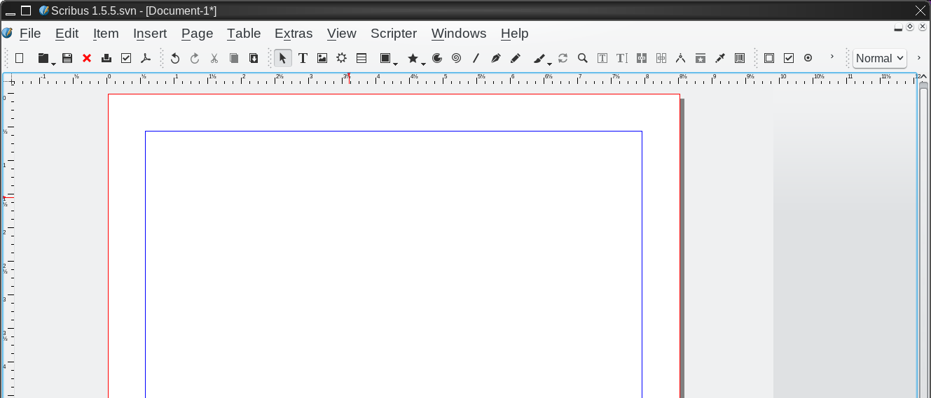 Scribus with a new, blank document