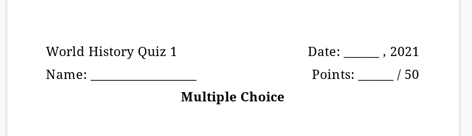 Example of left and right justified text using tabs.